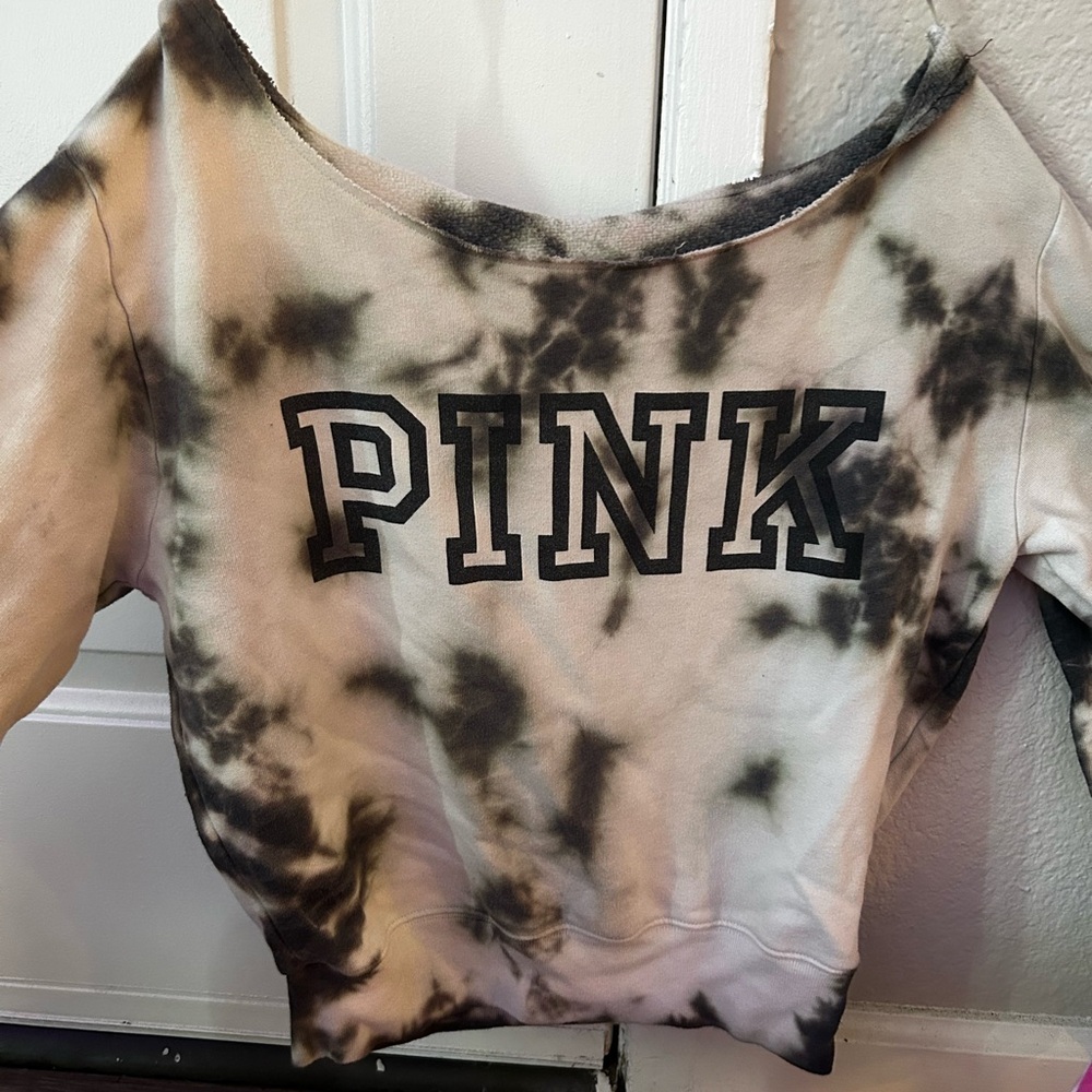 PINK Victoria's Secret Tie-Dye Crop Top - Black and Cream